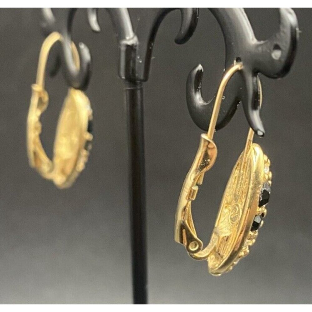 Vintage Swarovski for Avon Earrings Black Crystal Pave Gold Plated Drop Pierced - Picture 5 of 10